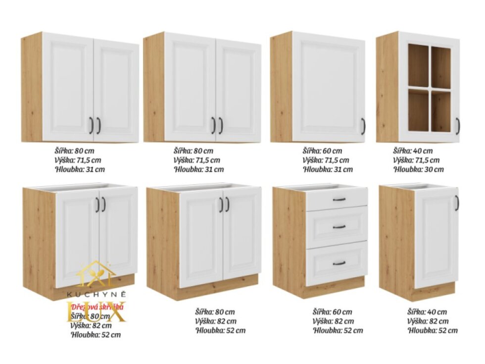 Kuchyňská linka Stilo 3 - 260 cm, Bílá + Dust Grey, Moderní Design