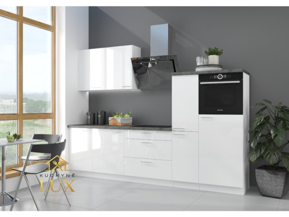 Kuchyňská linka Lara 2 - Bílá + Bílý Lesk, 270 cm