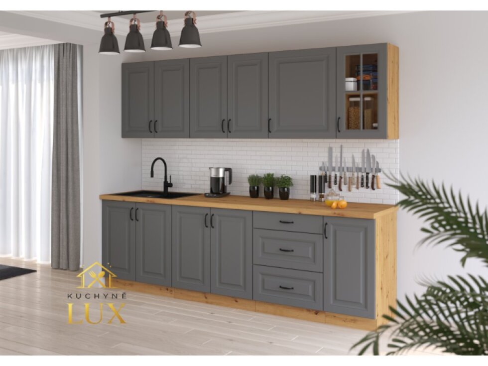 Kuchyňská linka Stilo 3 - 260 cm, Dub Artisan a Šedá