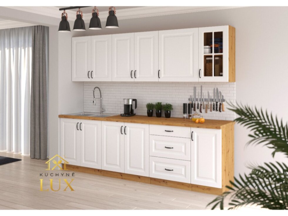 Kuchyňská linka Stilo 3 - Dub Artisan & Bílá Mat, 260 cm