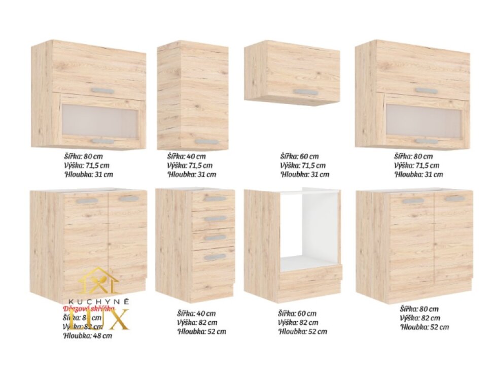 Kuchyňská linka Bordeaux 1 - 260 cm, moderní design, dub bordeaux