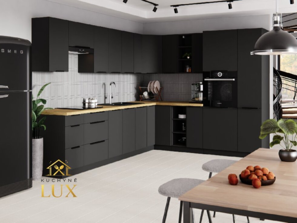 Rohová kuchyňská linka Siena 2 - 310x250 cm, černá matná