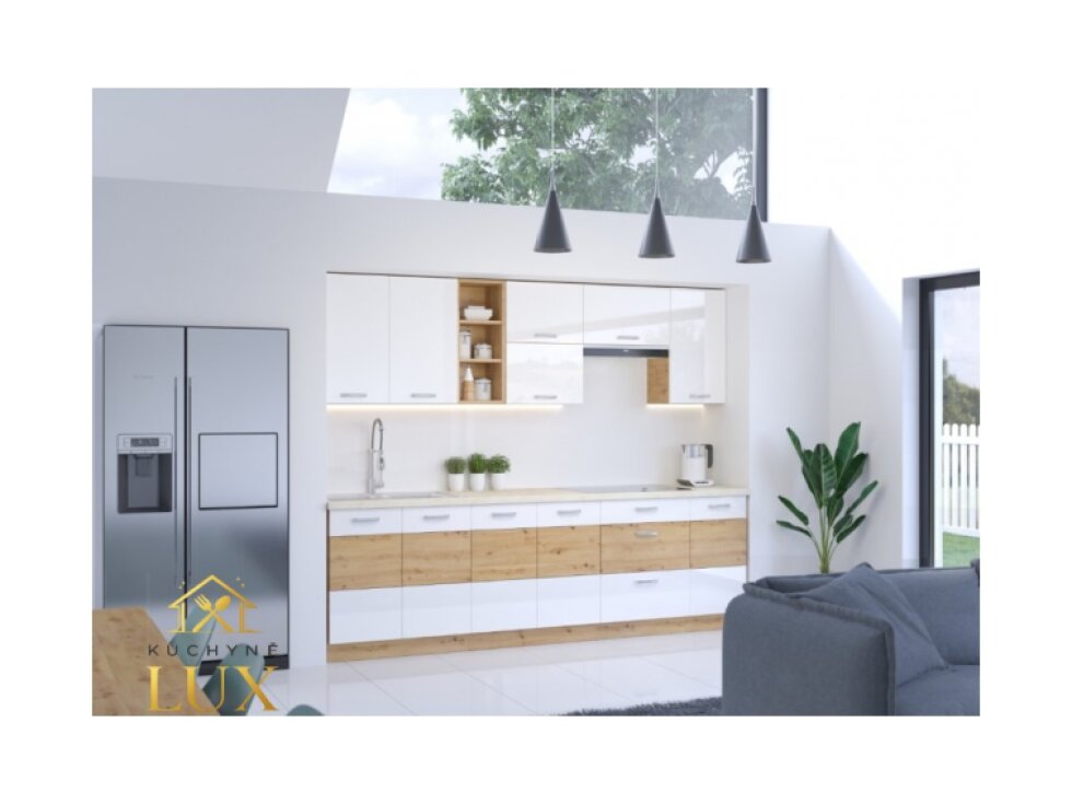 Kuchyňská linka Artisan 2 - 260 cm, Dub Artisan + Bílý Lesk