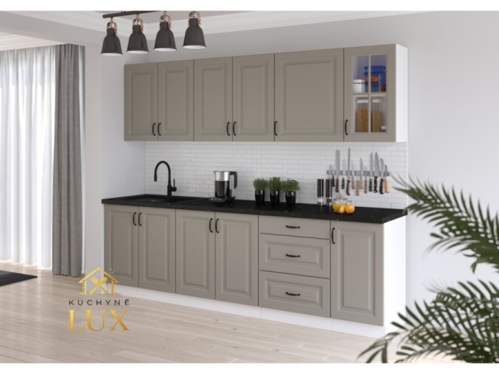 Kuchyňská linka Stilo 3 - 260 cm, Bílá a Clay Grey