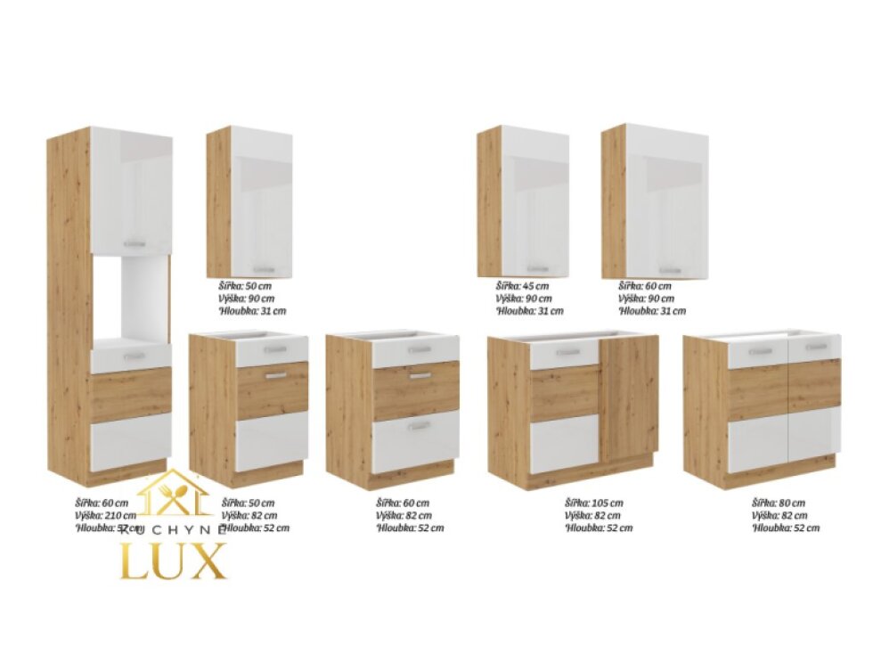 Rohová kuchyňská linka Artisan 1 - Dub Artisan a Bílý Lesk, 275 x 140 cm