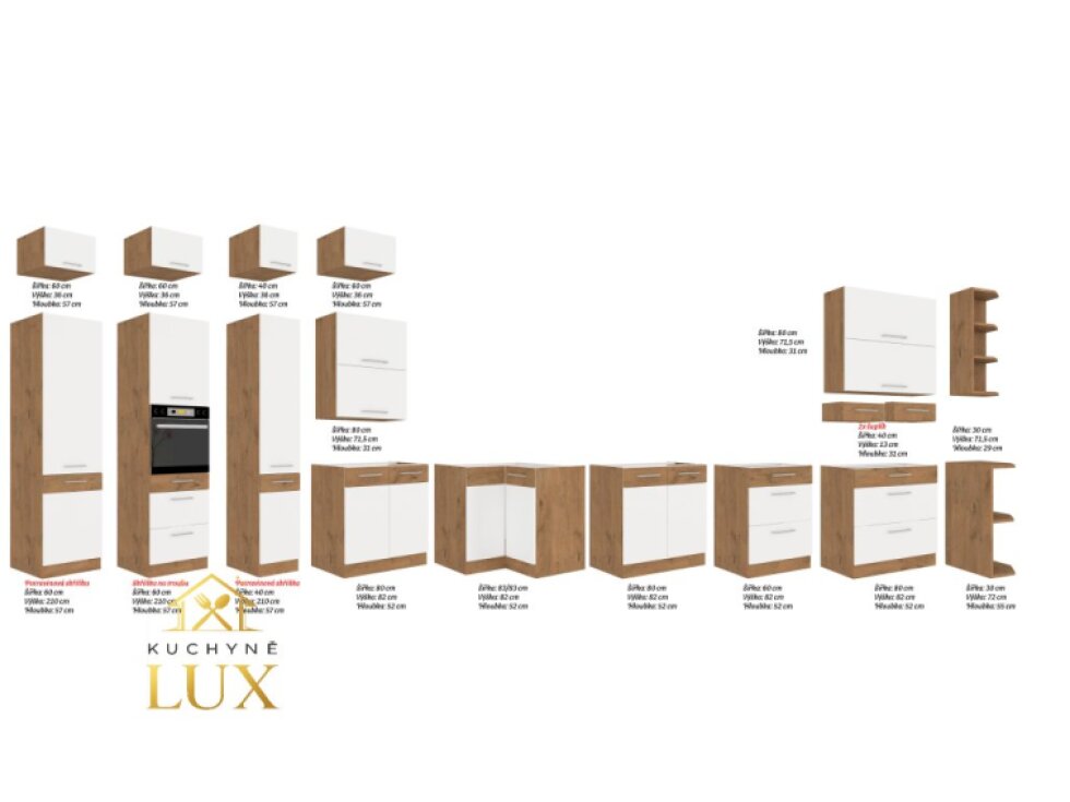 Rohová kuchyňská linka Vigo 3 - Bílý Lesk a Dub Lancelot