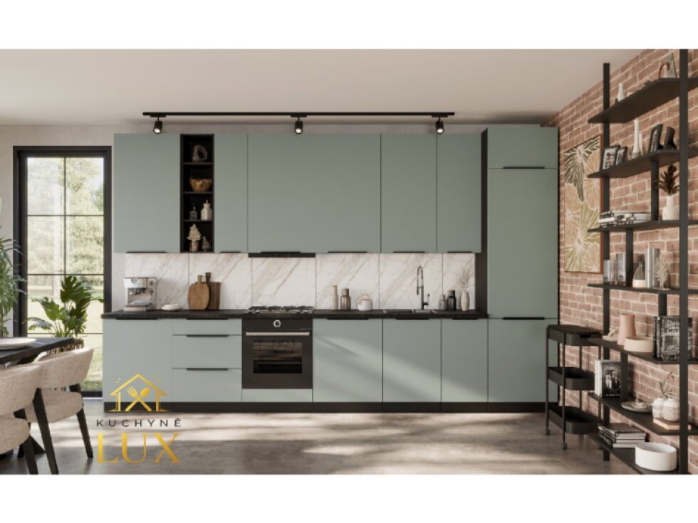 Kuchyňská linka Aria 2 - Moderní černá 390 cm s Aquamarine