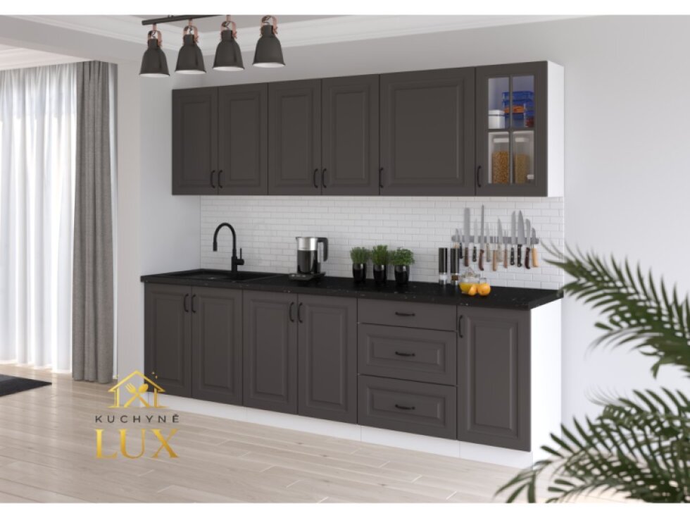 Kuchyňská linka Stilo 3 - Bílá a Grafit, 260 cm