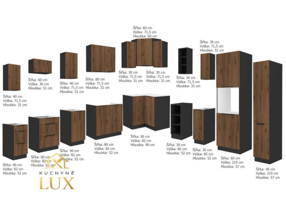 Rohová kuchyňská linka Monza 2 - 310x250 cm, moderní design