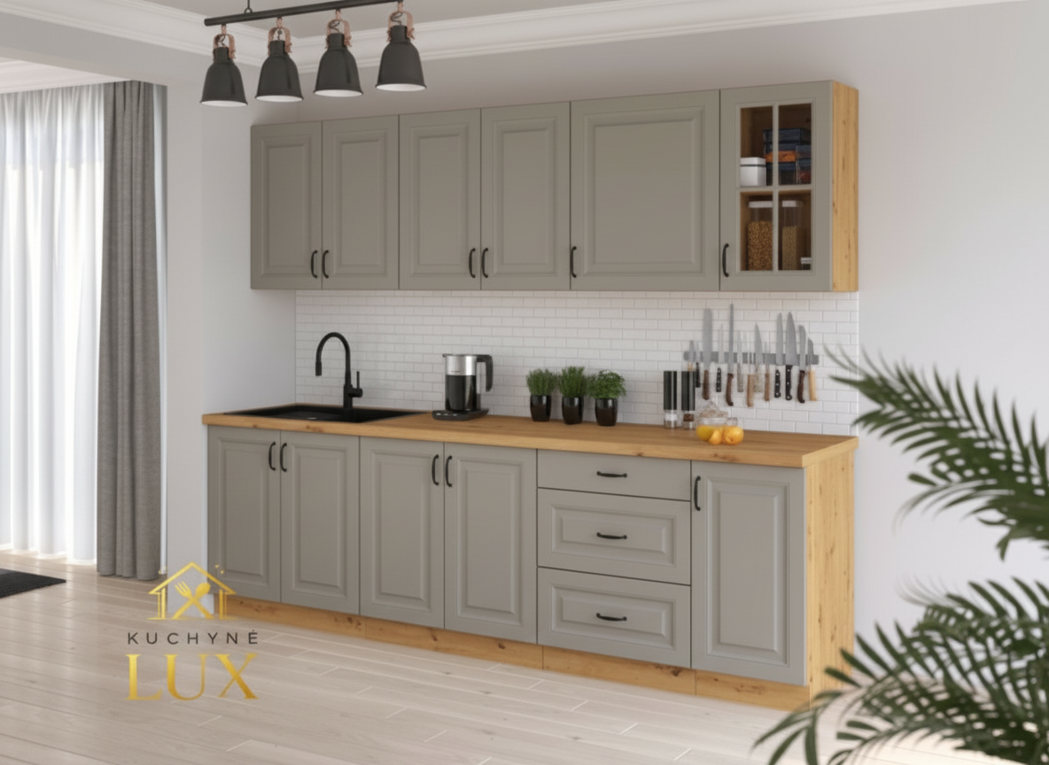 Kuchyňská linka Stilo 3 - Dub artisan + Clay Grey, 260 cm