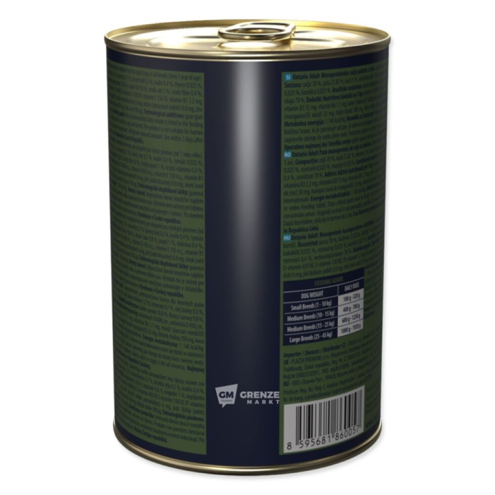 Konzerva Ontario Adult monoprotein kachní pate s dýní 400g
