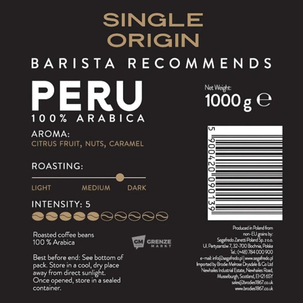 Segafredo Single Origin Peru zrnková káva 1 kg