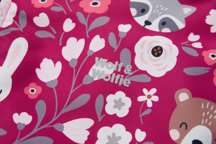 Dívčí zimní bunda, lesní zvířatka B2567, fialovorůžová