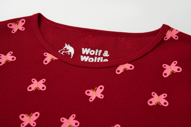 Dívčí bavlněné tričko, motýlci, bordo