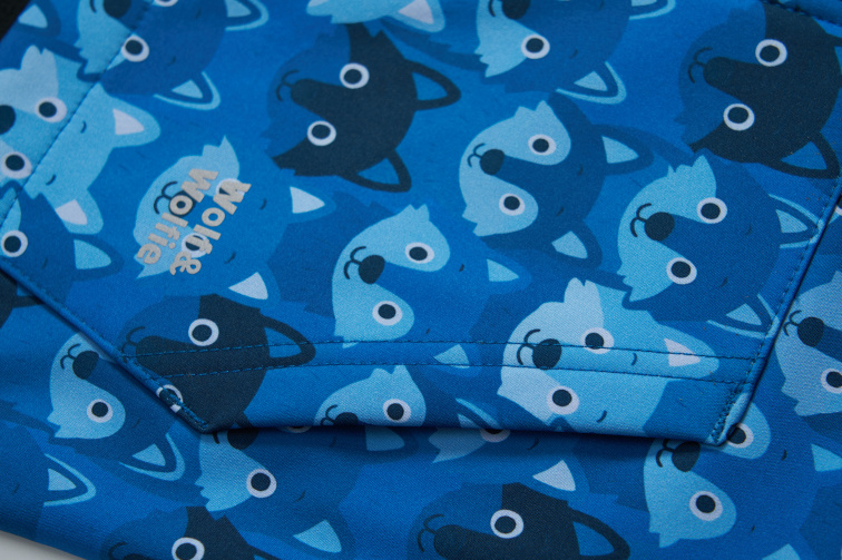 Chlapecká softshellová bunda zateplená fleecem, vlci B2664, modrá