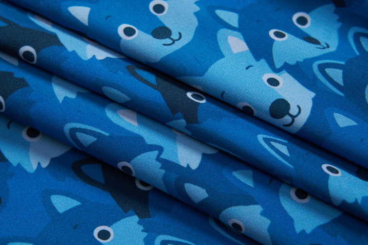 Chlapecká softshellová bunda zateplená fleecem, vlci B2664, modrá