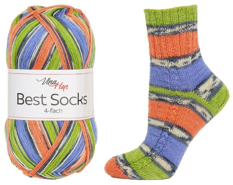 příze Best Socks 7383 zelená, oranžová, modrá