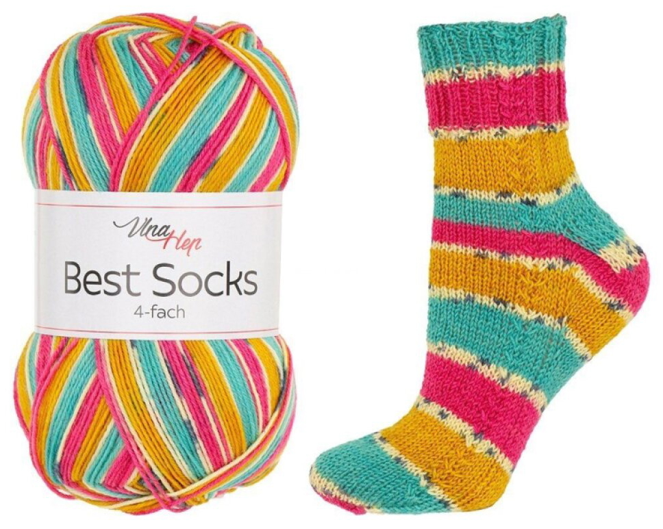 příze Best Socks 7384 tyrkysová, žlutá, růžová