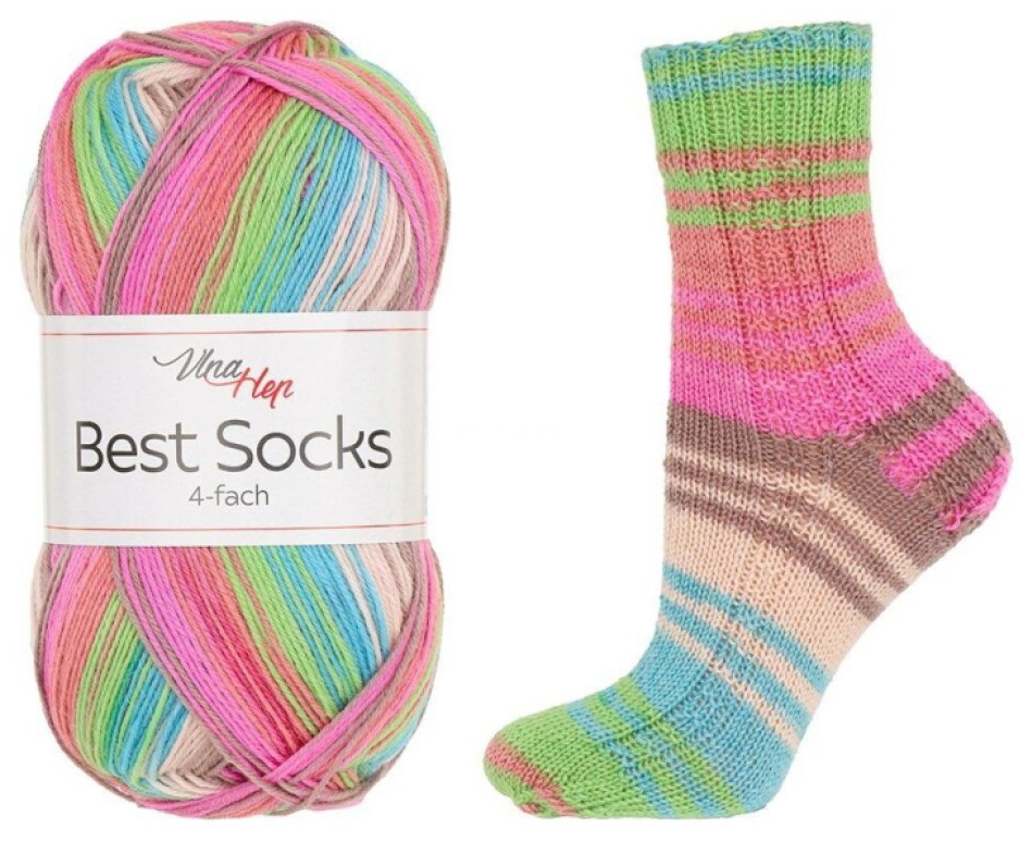 příze Best Socks 7402 tyrkysová, zelená, růžová