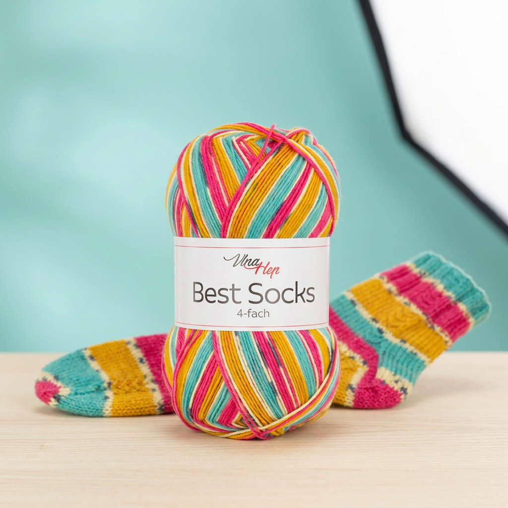 příze Best Socks 7384 tyrkysová, žlutá, růžová