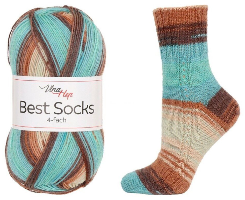 příze Best Socks 7409 hnědá, mint, béžová