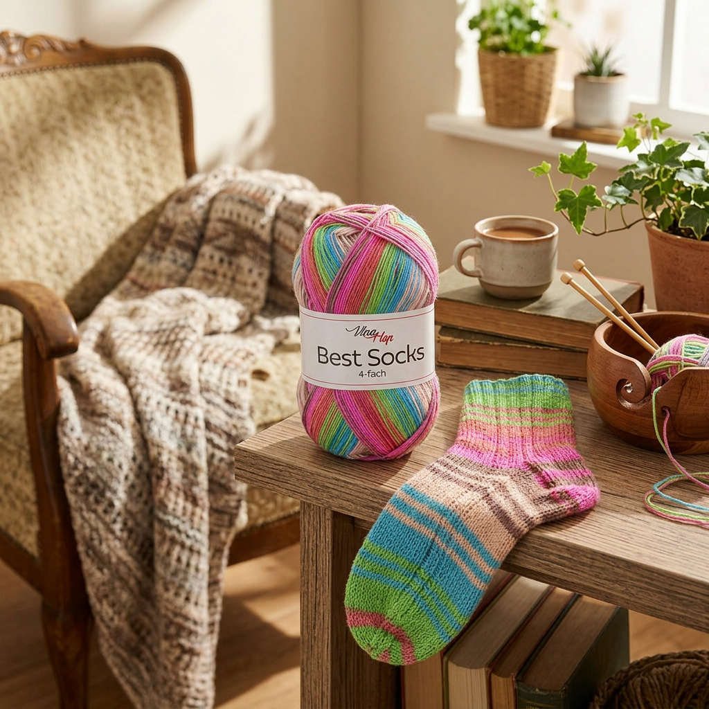 příze Best Socks 7402 tyrkysová, zelená, růžová