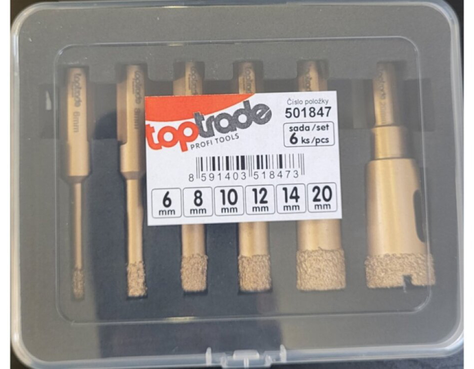 Korunka vykružovací diamantová se stopkou sada 6 ks