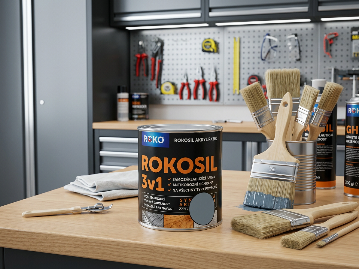 Barva samozákladující Rokosil akryl 3v1 RK 300 1100 šedá střední 0,6 l