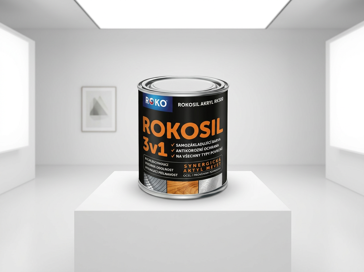 Barva samozákladující Rokosil akryl 3v1 RK 300 1010 šedá pastelová 0,6 l