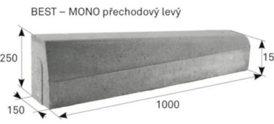 Obrubník přechodový levý BEST MONO přírodní 150x1000x250 mm