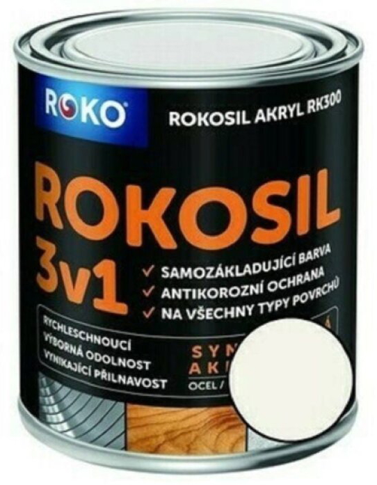 Barva samozákladující Rokosil akryl 3v1 RK 300 1000 bílá 0,6 l