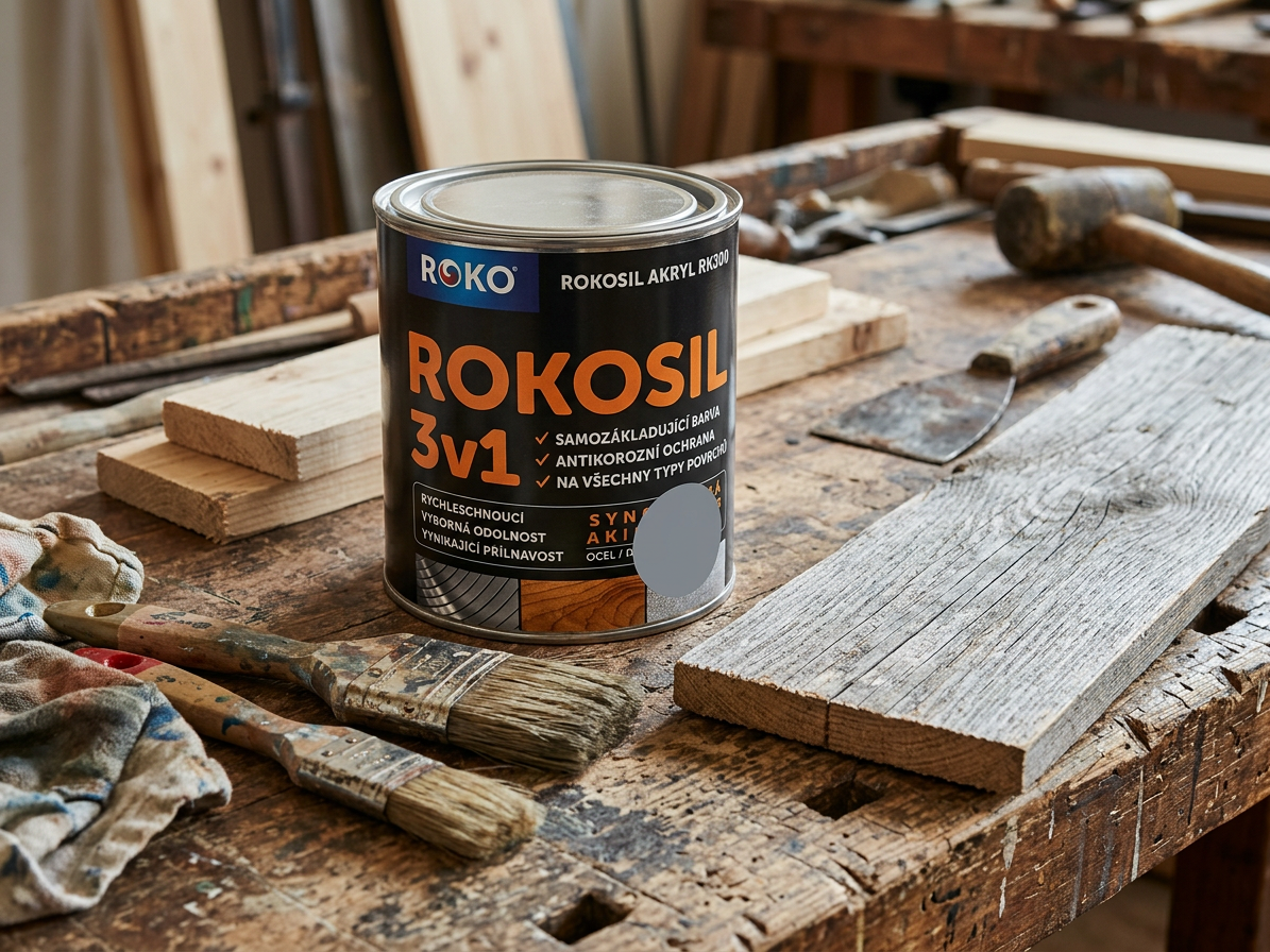 Barva samozákladující Rokosil akryl 3v1 RK 300 1010 šedá pastelová 0,6 l