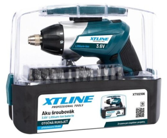 XTLINE Aku šroubovák 3,6 V, 4 Nm + příslušenství 55 dílů