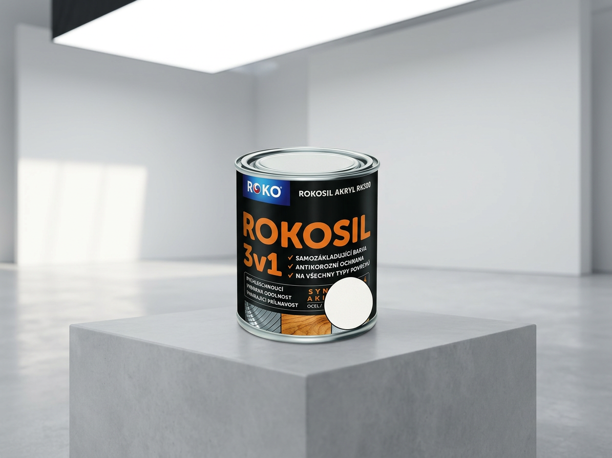 Barva samozákladující Rokosil akryl 3v1 RK 300 1000 bílá 0,6 l