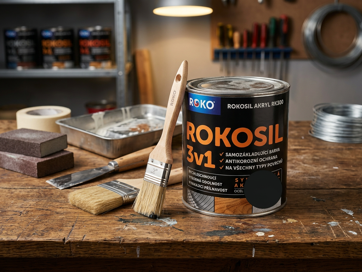 Barva samozákladující Rokosil akryl 3v1 RK 300 1999 černá mat 0,6 l