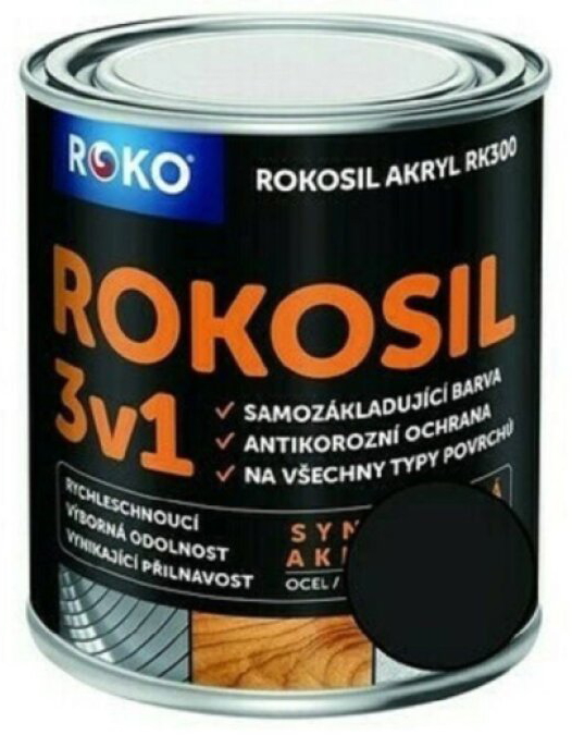 Barva samozákladující Rokosil akryl 3v1 RK 300 1999 černá mat 0,6 l