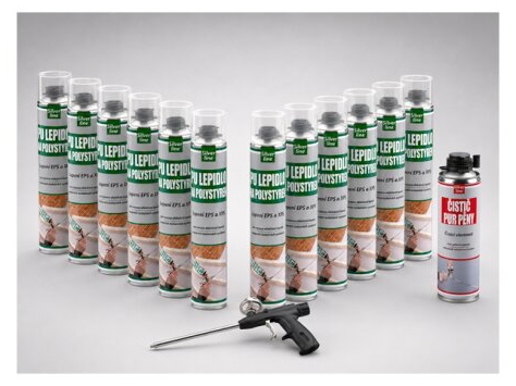 PU sada na lepení polystyrenu 12×750 ml + pistole + čistič