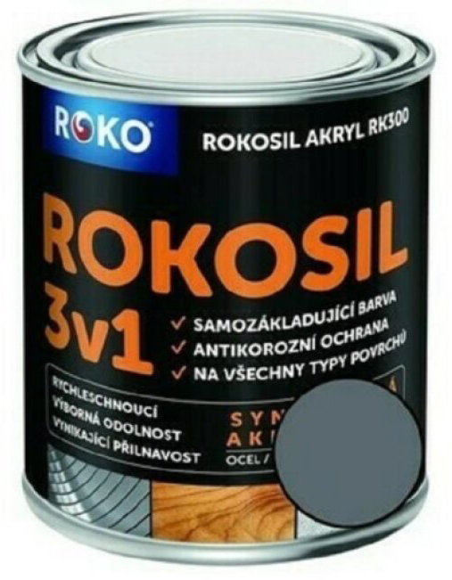 Barva samozákladující Rokosil akryl 3v1 RK 300 1100 šedá střední 0,6 l