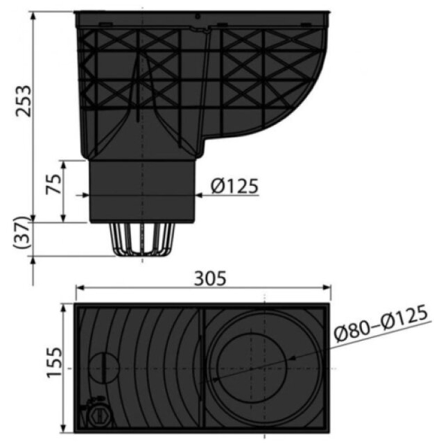 Lapač střešních splavenin DN 125 spodní - černá