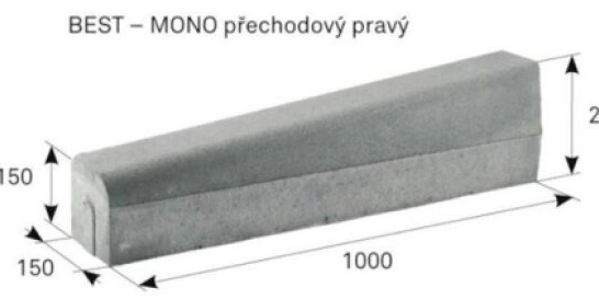 Obrubník přechodový pravý BEST MONO přírodní 150x1000x250 mm