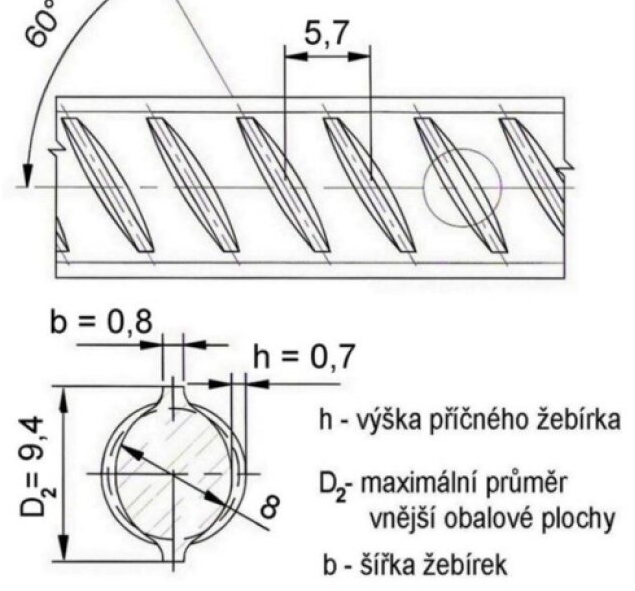 Tyč betonářská ocelová Ø 8 mm délka 6 m