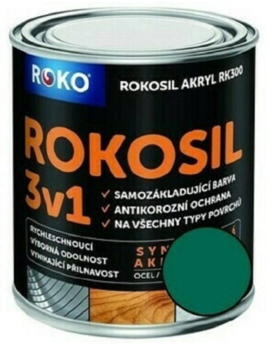 Barva samozákladující Rokosil akryl 3v1 RK 300 5400 zelená tmavá 0,6 l