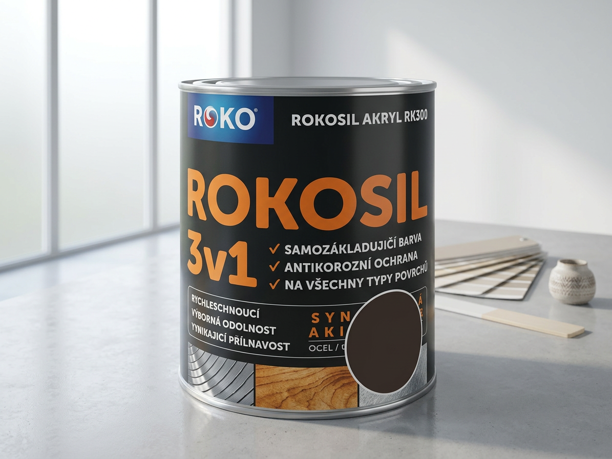 Barva samozákladující Rokosil akryl 3v1 RK 300 2880 hnědá tmavá 0,6 l