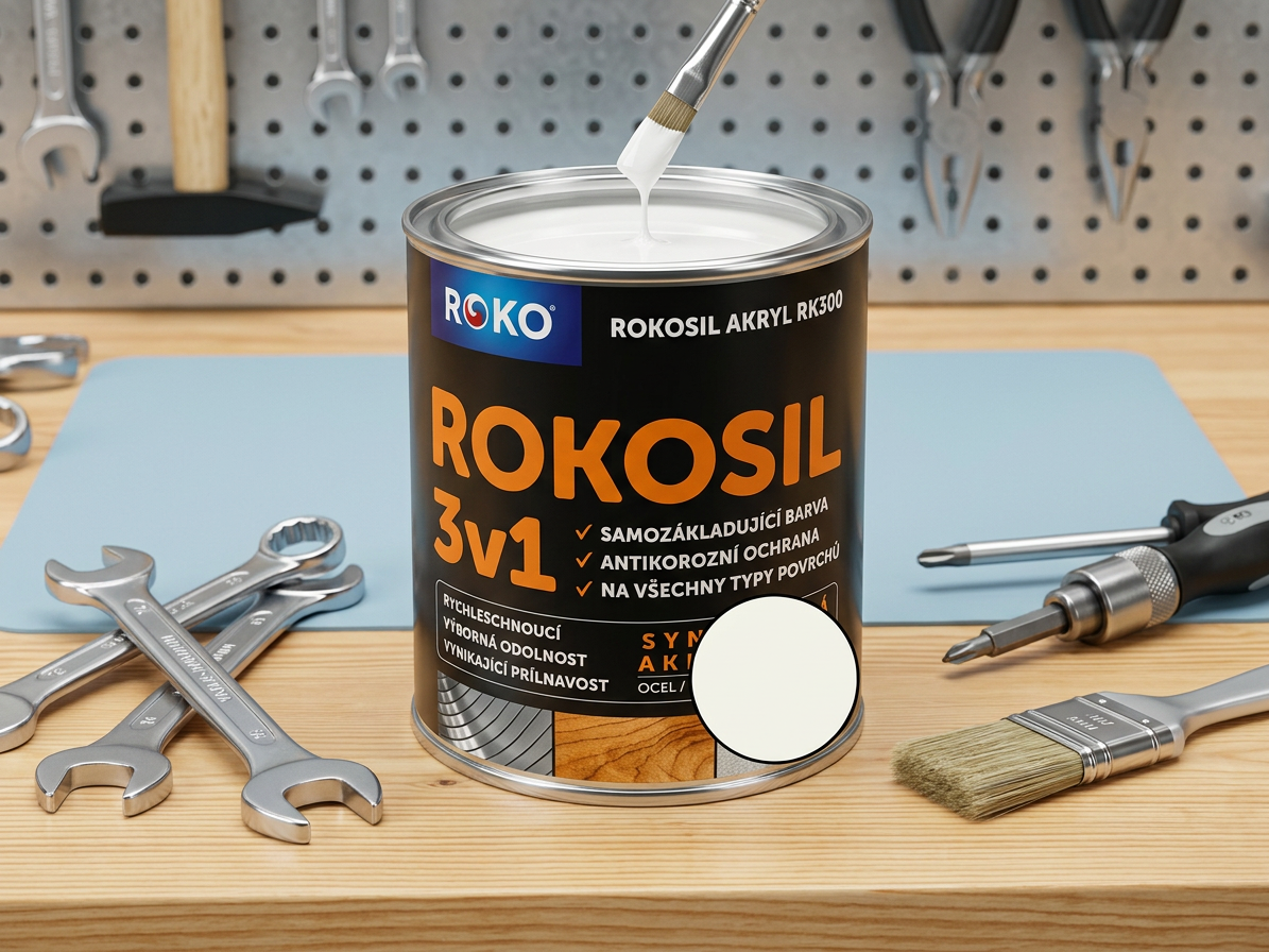 Barva samozákladující Rokosil akryl 3v1 RK 300 1000 bílá 0,6 l