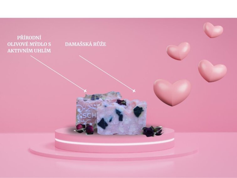 Přírodní mini mýdla s aktivním uhlím - Růže - Akce 2+1 zdarma