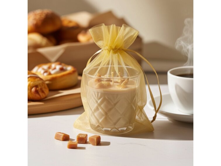 Slaný Karamel s třpytem a voskovými karamelkami - Luxusní sójová svíčka