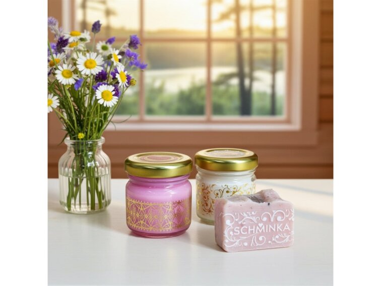 Výhodná sada: Mini svíčka Z lásky + Hruška / Bonus mini mýdlo zdarma