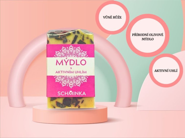 Přírodní olivové mýdlo s aktivním uhlím - Orientální růže