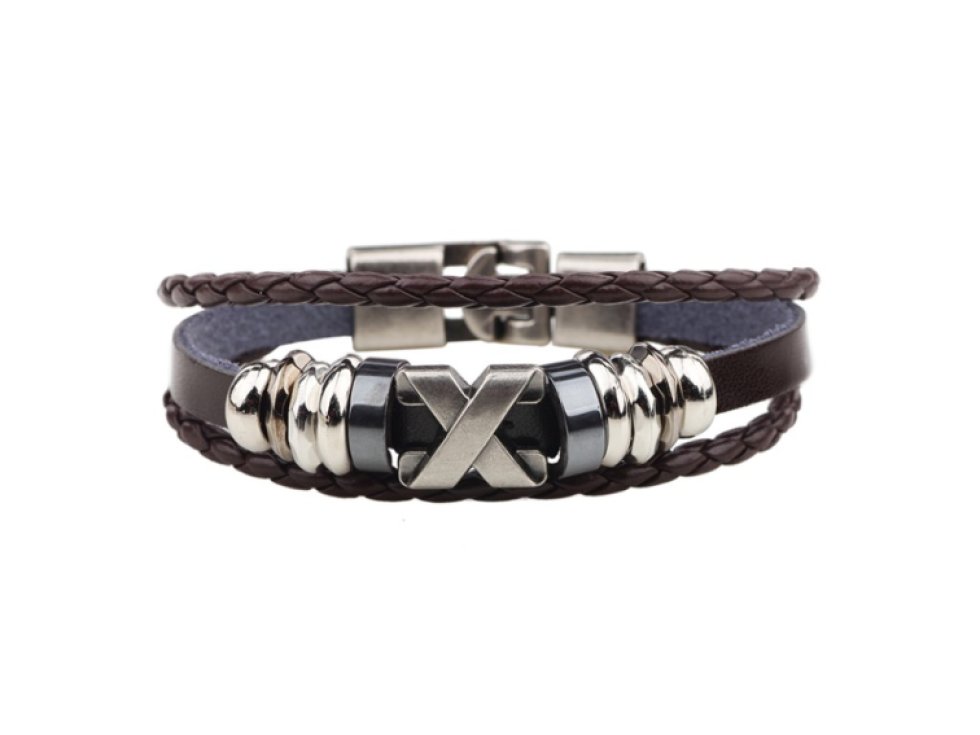 Unisex kožený náramek s písmenem X, punkový styl. Vel. 20 cm.