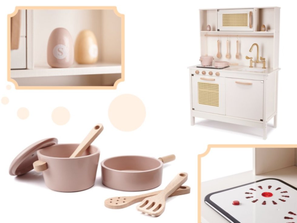 Dětská dřevěná retro kuchyňka z MDF s doplňky BOHO